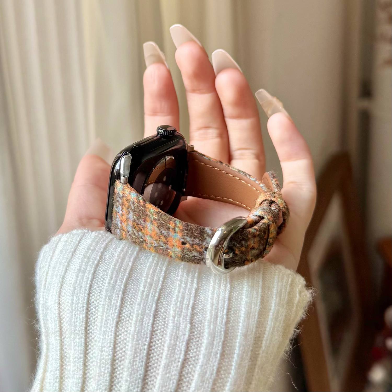 Suede Strap Watch - Tali Jam Kulit Suede Motif Kotak-kotak